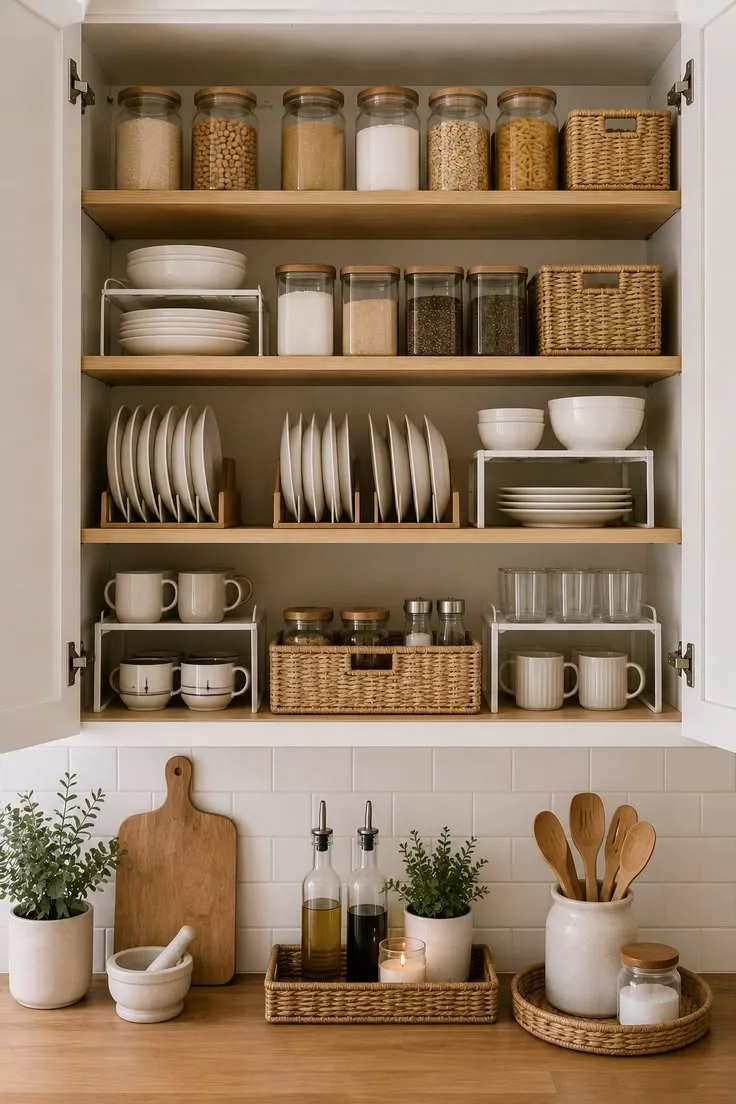 A cupboard sorted into neat, labelled sections with everything easy to reach.